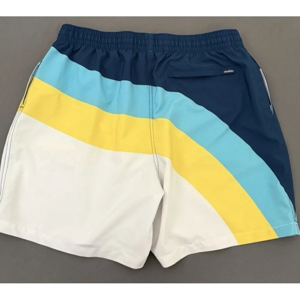 Chubbies Swim Trunks Mens XL White Blue The Shore Enoughs Drawstring Pockets